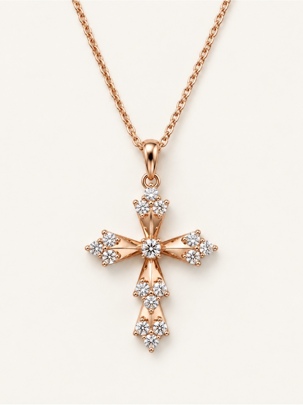 Rose Gold Plated Cross Pendant Necklace with CZ Accents | Dainty Elegant Jewelry